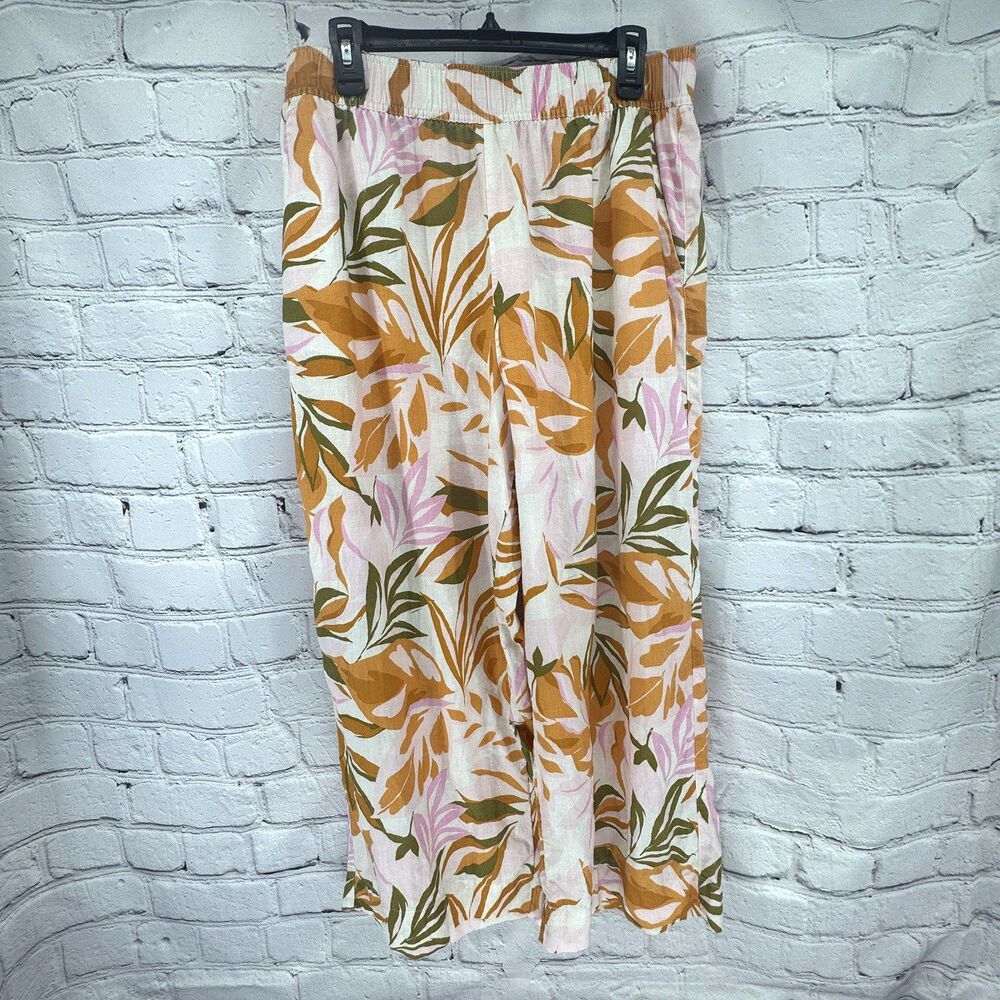 C&C California Linen Pants Women's XL Cropped Wide Legged Tropical Coastal